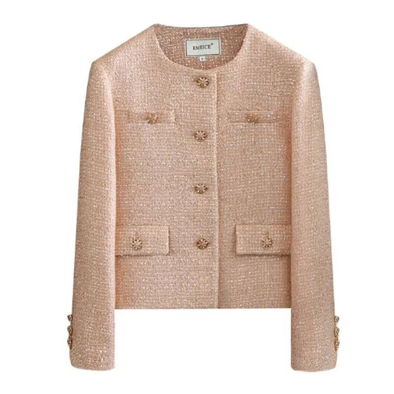 Small Fragrance Runway Fall Winter French Tweed Wool Sweet Pink Jackets Coat Women's Chic High End Female Outerwear Suit