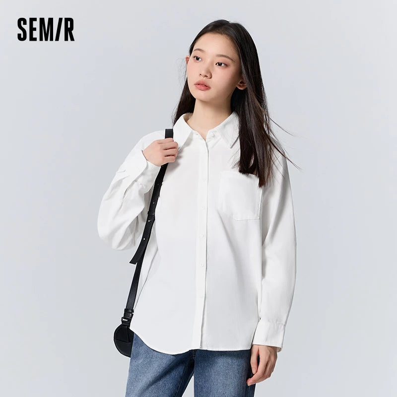 Semir Long-Sleeved Shirt Women Mid-Length Basic 2023 Winter New Corduroy Loose Shirt