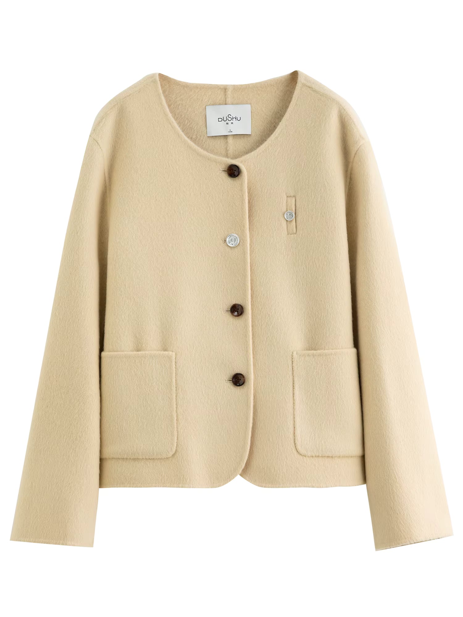 Sweet Yellow Round Neck Short Wool Woolen Coat Straight Cropped Coat Winter Simple Korean Style Girlish