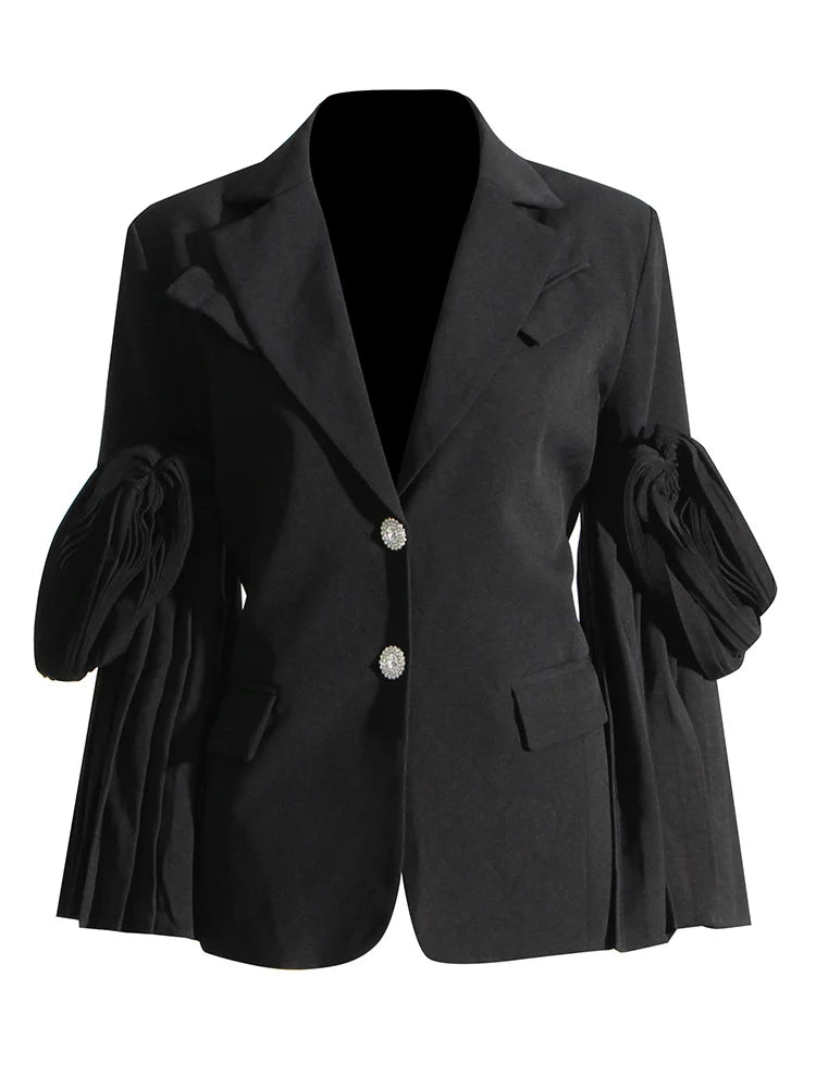 VGH High Street Plain Blazers For Women Notched Long Sleeve Single Breasted Patchwork Folds Coats Female 2022 Spring Clothes New