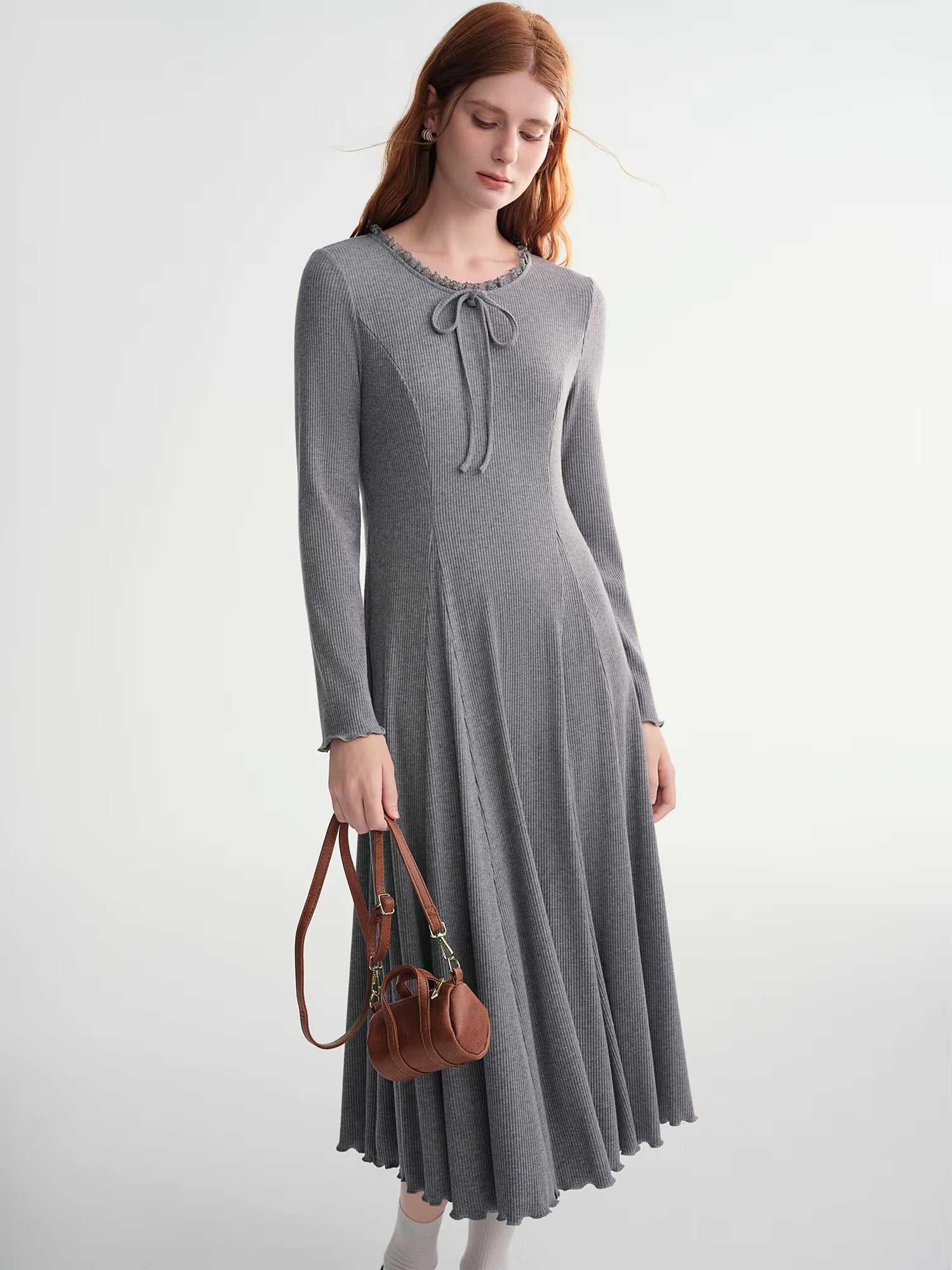 Women's Round Neck Lace Panel Slim Fit Maxi Dress - Elegant Bodycon Long Dress Versatile Layering Staple for Daily Wear