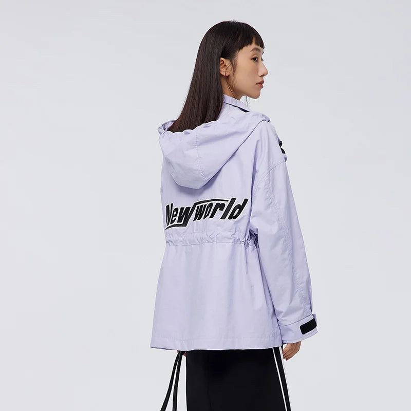 Semir Mali Coat Women Waist-Collecting Contrast Color Hooded Top Spring Oversize Letter Embroidery Spring Clothing