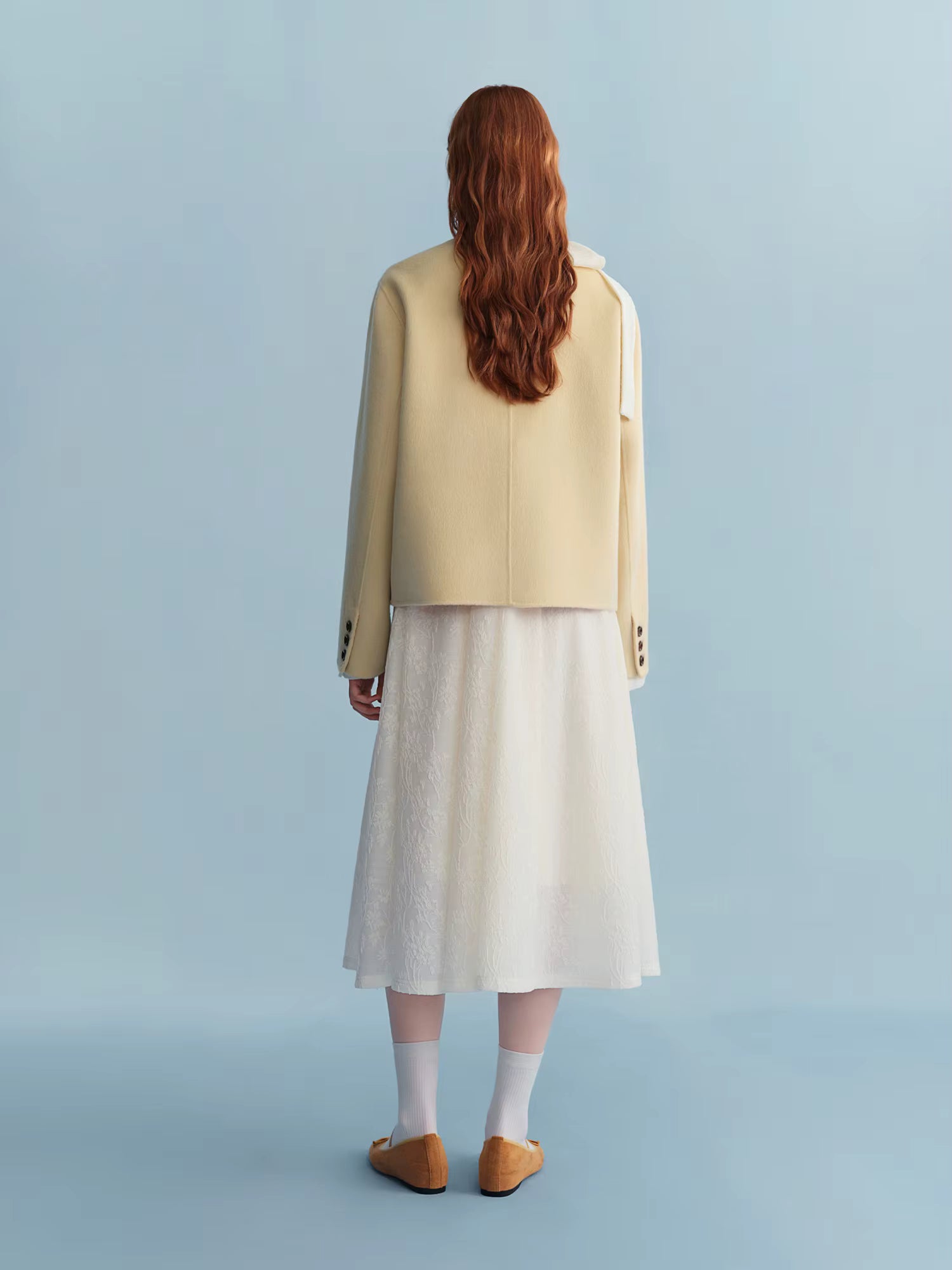 Sweet Yellow Round Neck Short Wool Woolen Coat Straight Cropped Coat Winter Simple Korean Style Girlish