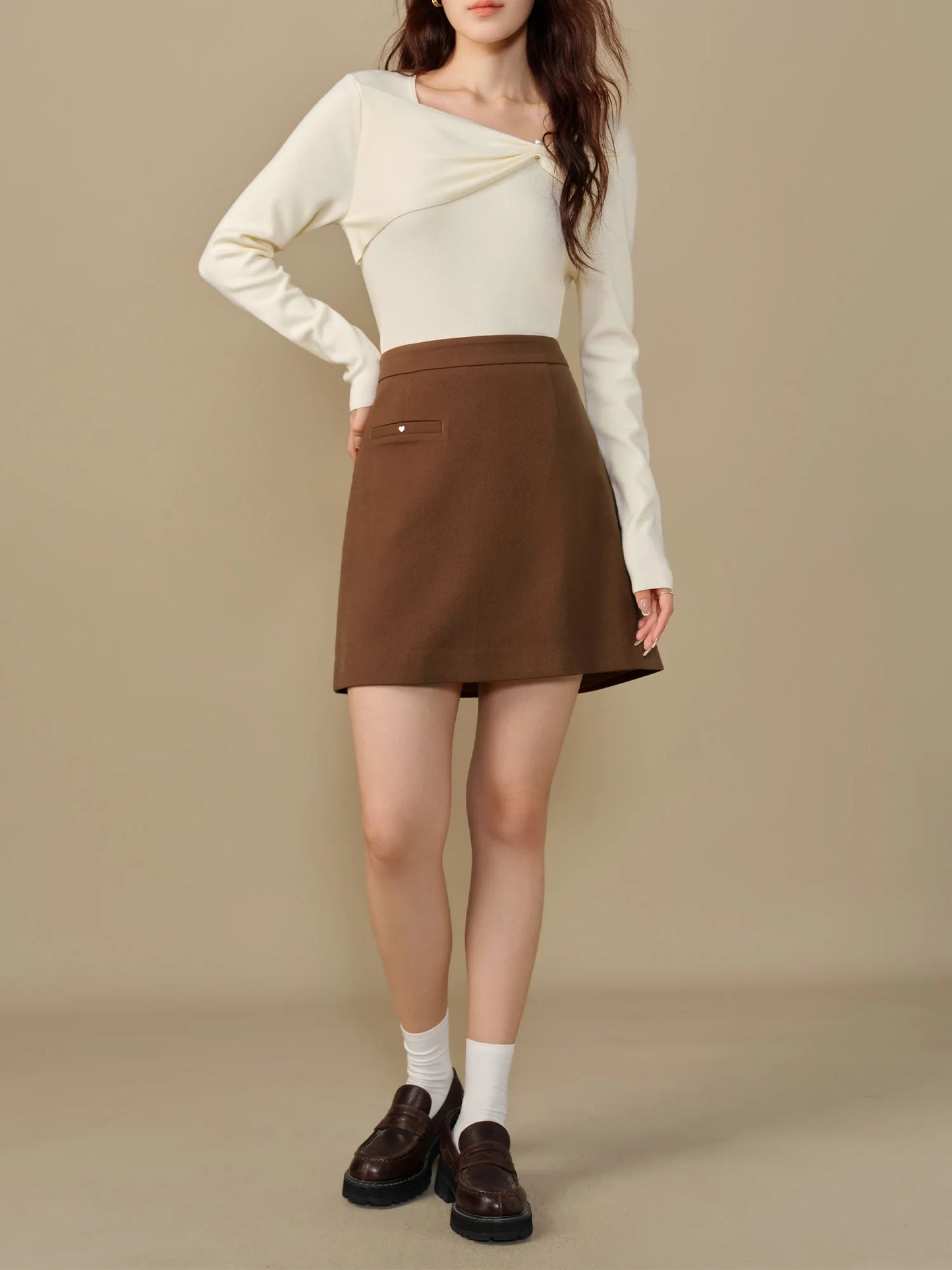 DUSHU 4% Wool Bow Tie Collar Knit Sweater Bottom Shirt For Women 2024 Winter New Design Warm Knit Tops Office Lady 24DS84109