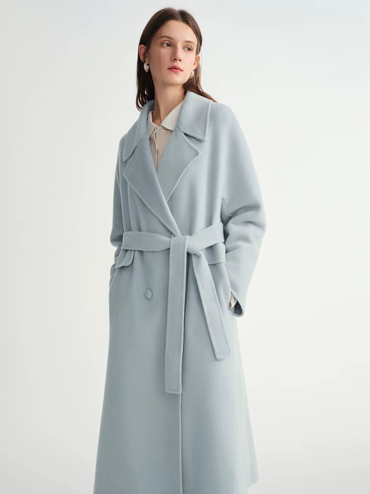 Double-breasted Cashmere Wool Coat Elegant Ladies Women Commuting Simple Temperament Mid-calf Length British Style