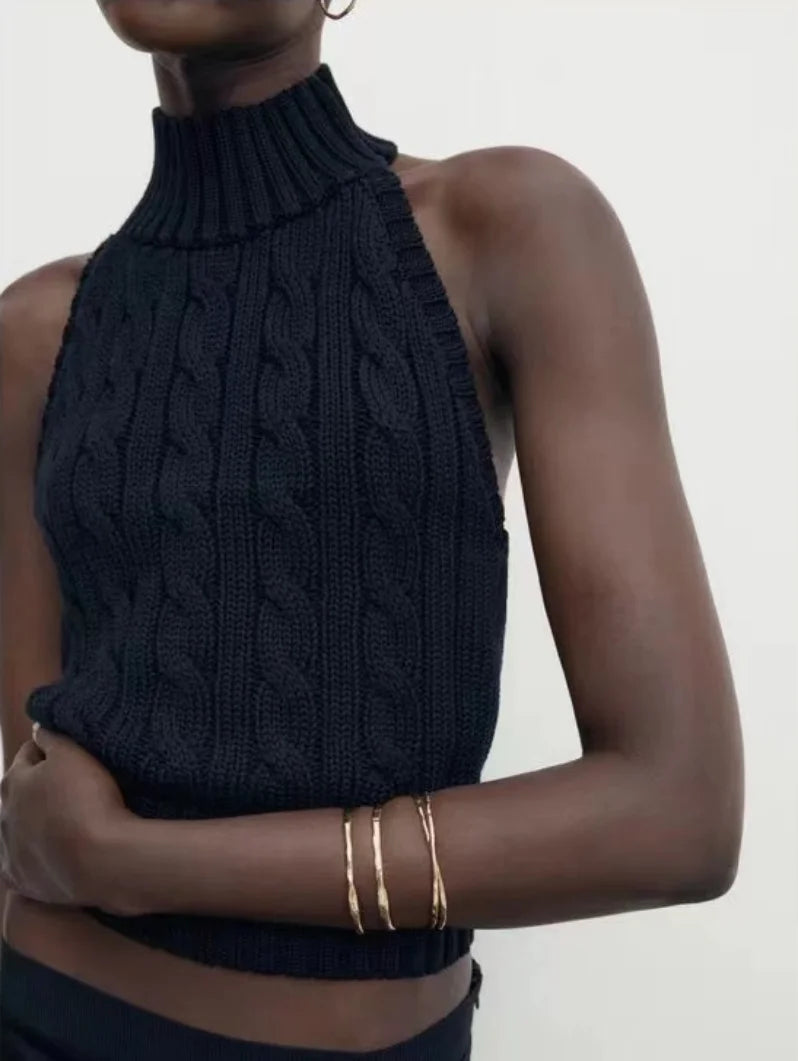 Ethereal 2023 autumn new style of Women's casual standard crew-neck knitted rib vest