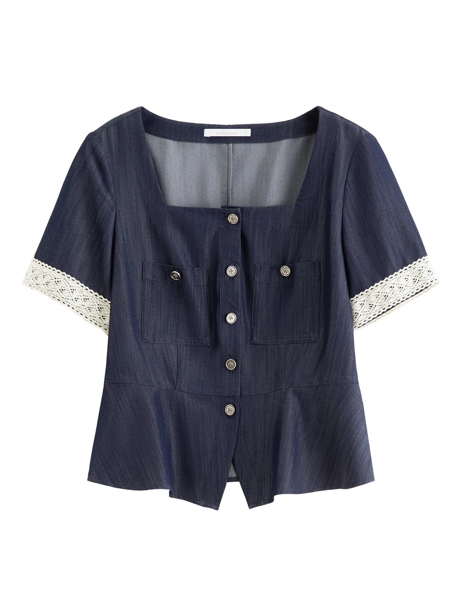 DUSHU Women's French Vintage Lace Square Neck Blouse Relaxed Wide-Leg Tros 2025 New Cowboy-Inspired Set