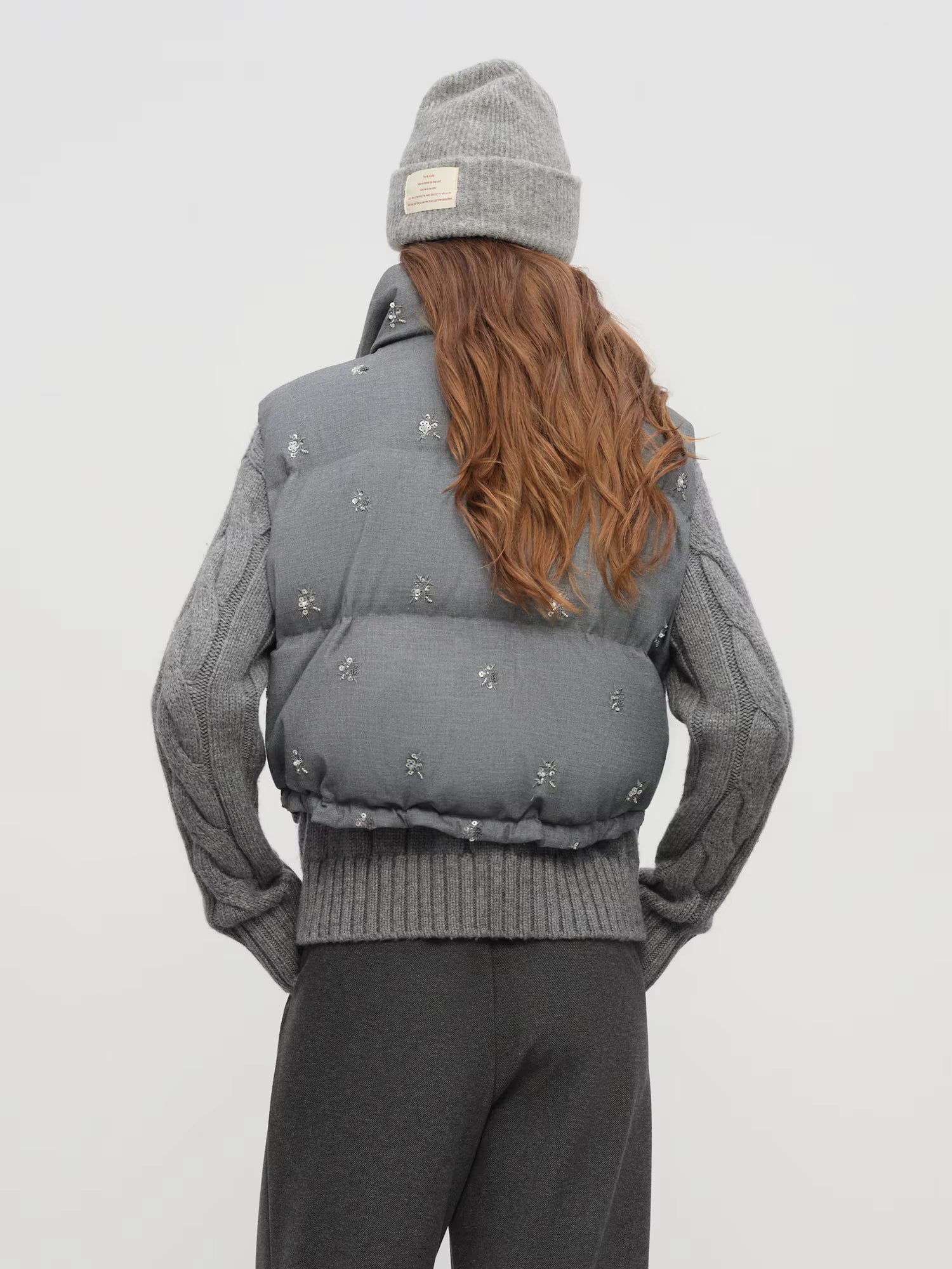 【Premium Series】Beaded Short Puffer Down Vest Women Autumn Winter Quilted Down Jacket Down Gilet Coat Outdoor Streetwear
