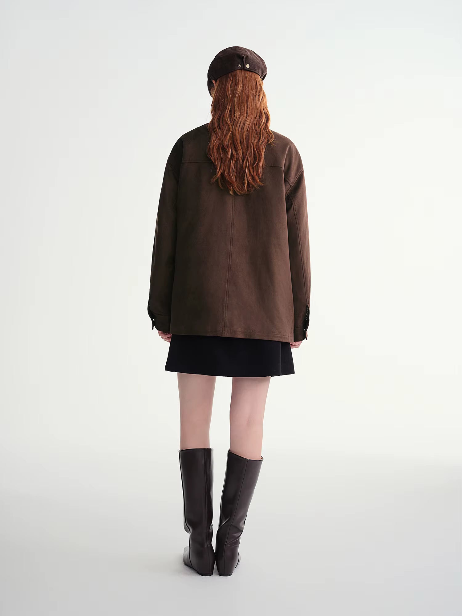Contrast Color Cropped Jacket Turn Down Collar Loose Autumn and Winter Jacket British Style Retro Coffee Chic
