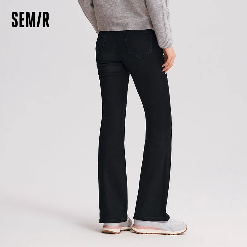 Semir Jeans Women High-Waist Flared Trousers Long Legs 2024 New Winter Fleece Floor-Sweeping Trousers