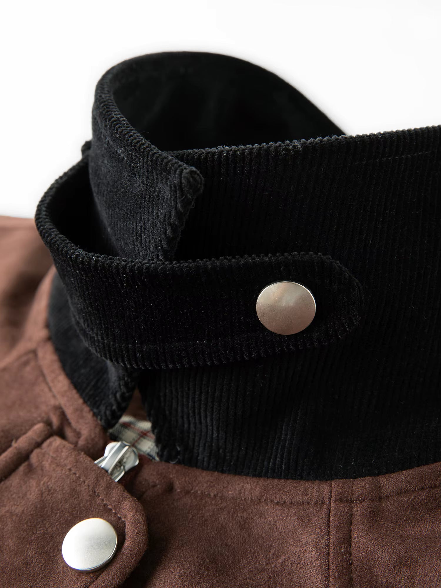 Contrast Color Cropped Jacket Turn Down Collar Loose Autumn and Winter Jacket British Style Retro Coffee Chic