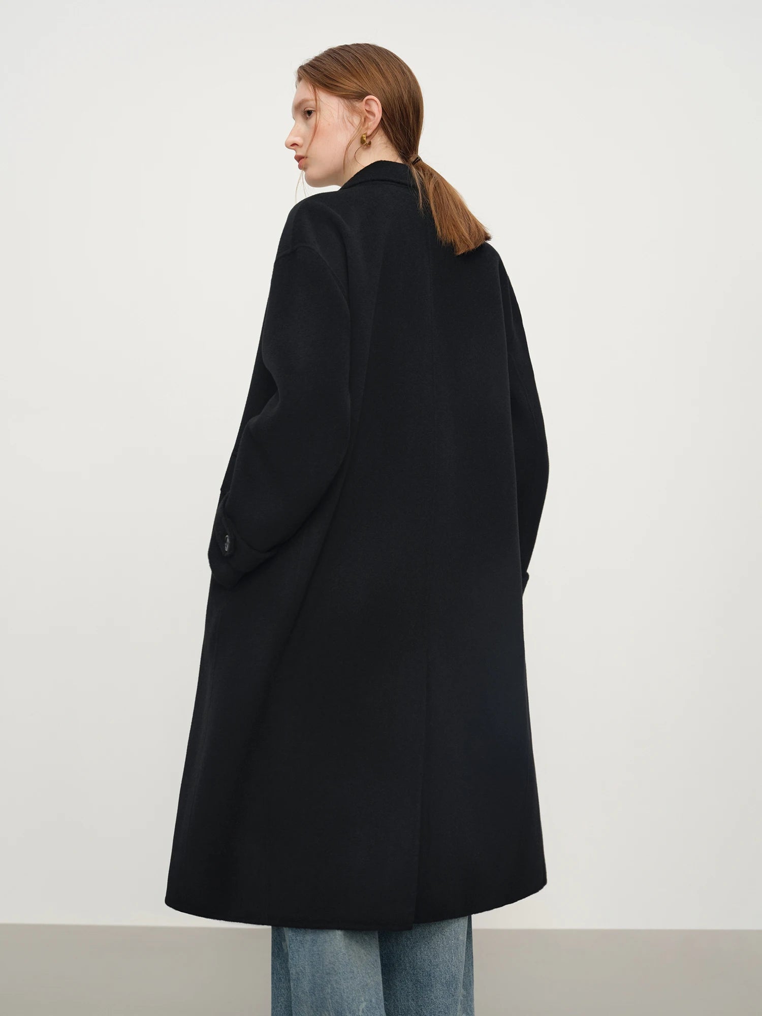 Women's Pure Wool Double Breasted Coat - Classic Mid-Length Winter Trench Warm Elegant Overcoat
