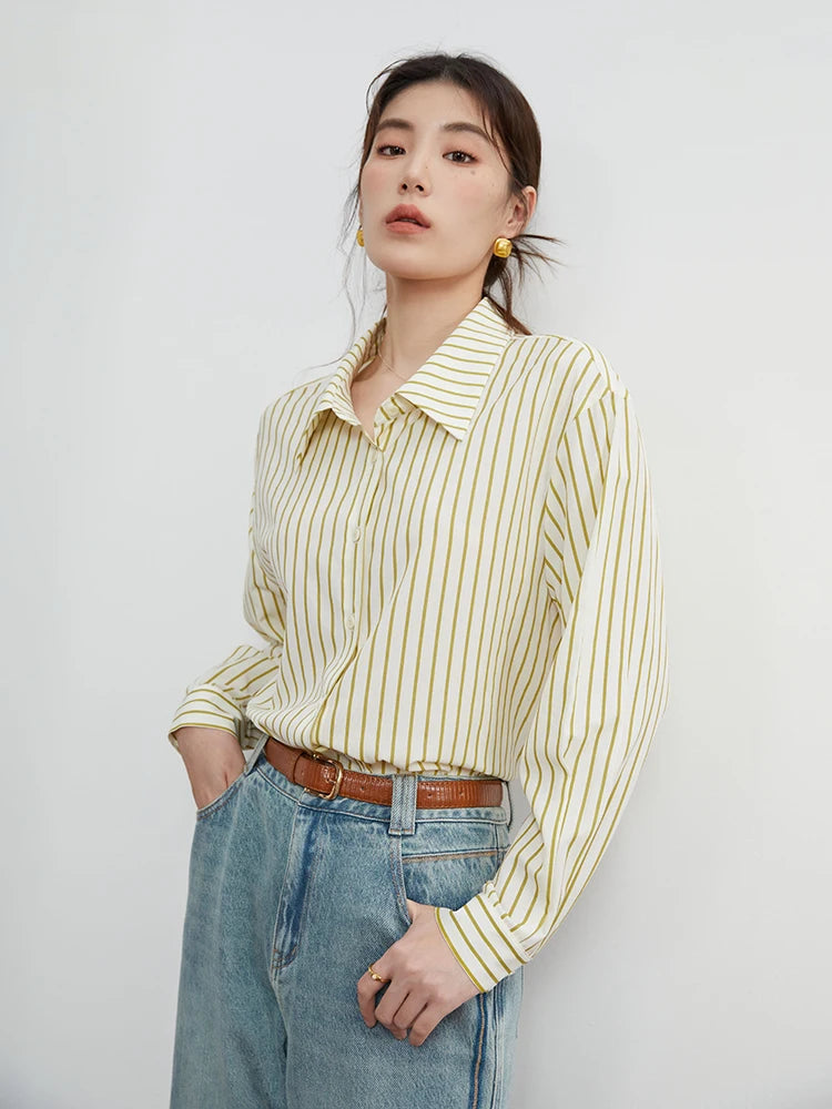 DUSHU Commuter Style Detachable Shawl Retro Striped Shirt for Female Autumn New Personality Fashionable Top Shirt Women