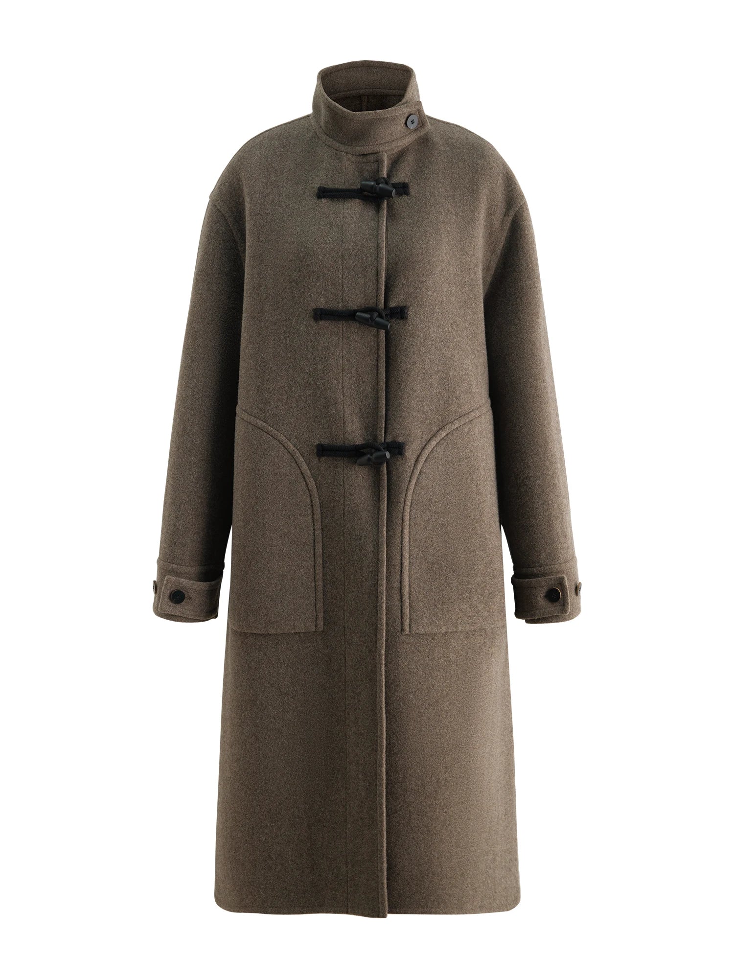 Crafty Studio Wool Coat for Petite Women with Horn Buttons, Standing Collar, and Double-Faced Design 2025 New