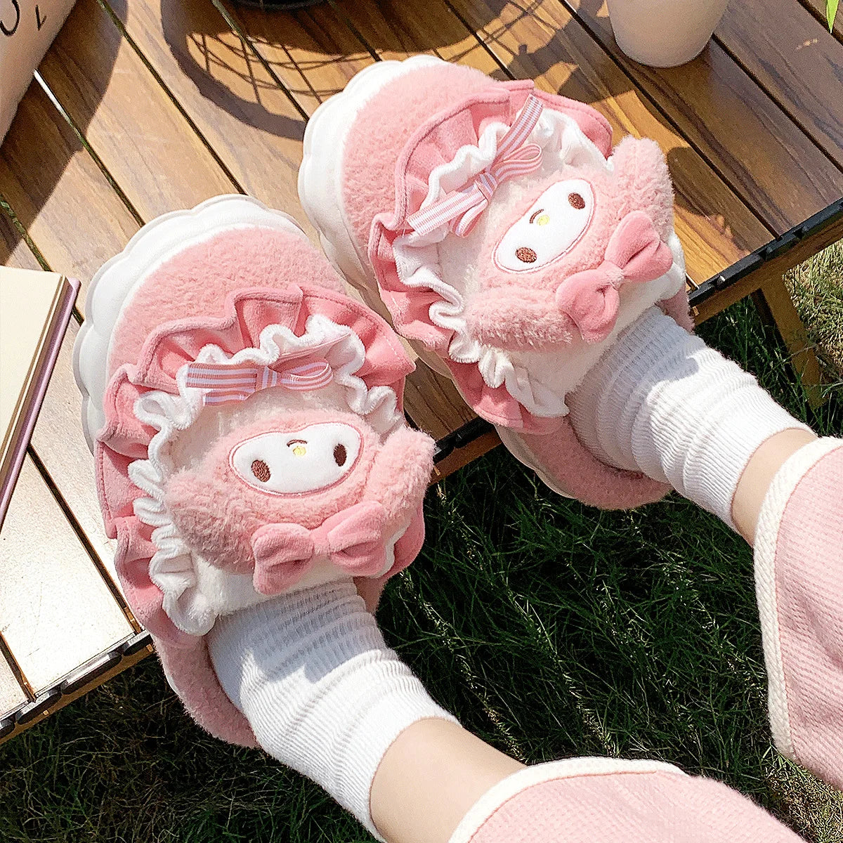 Hellokitty Cotton Shoes Kuromi Cinnamoroll Women Plushie Cartoon Plush Kawaii Flat Shoes Slippers Shoes Plush Gift Y2K