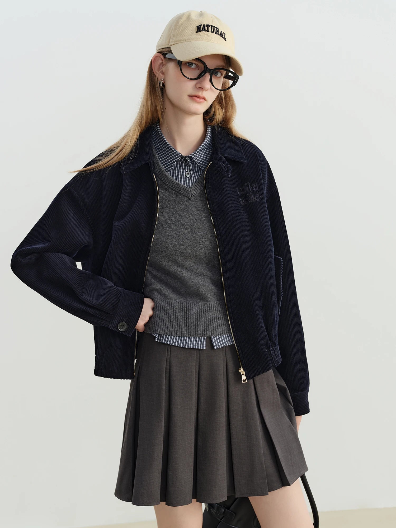 Petite Retro Miu-Inspired Collegiate Corduroy Jacket with Small Turnover Collar 2025 Autumn Winter New Collection Jackets