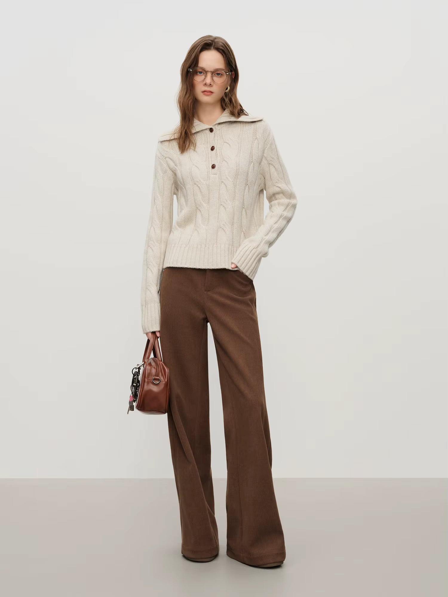 Vintage Relaxed Drape Straight Casual Tros Herringbone Fabric for Women Winter 2025 New Arrival Slimming Effect Pants