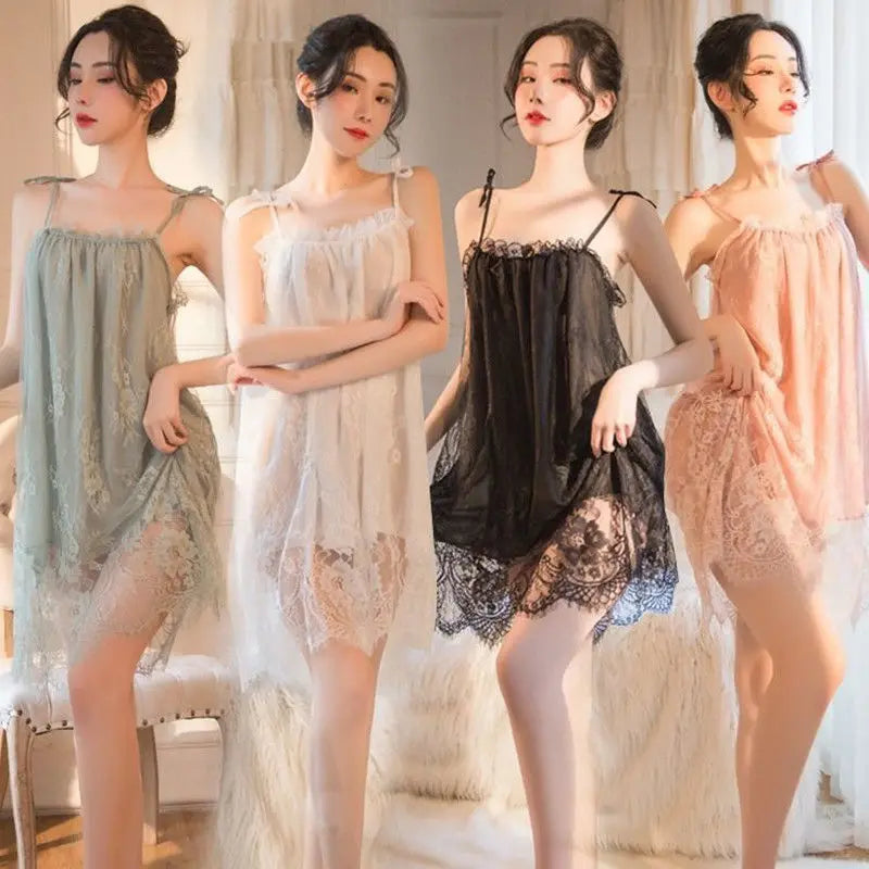 Sexy Pajamas Women's Lace Slip Dress Loose Dresses Nightgown Sleeping Summer Clothing Silk New Sexxy Nightie 2024 Pajama New