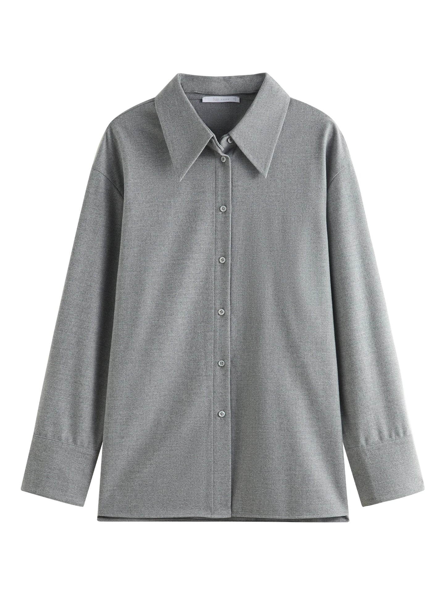 FSLE Women Grey Long Sleeve Shirts Office Lady Winter Straight Blouse Detachable Collar Commuter Shirt Drop Sleeve Top 24FS14399