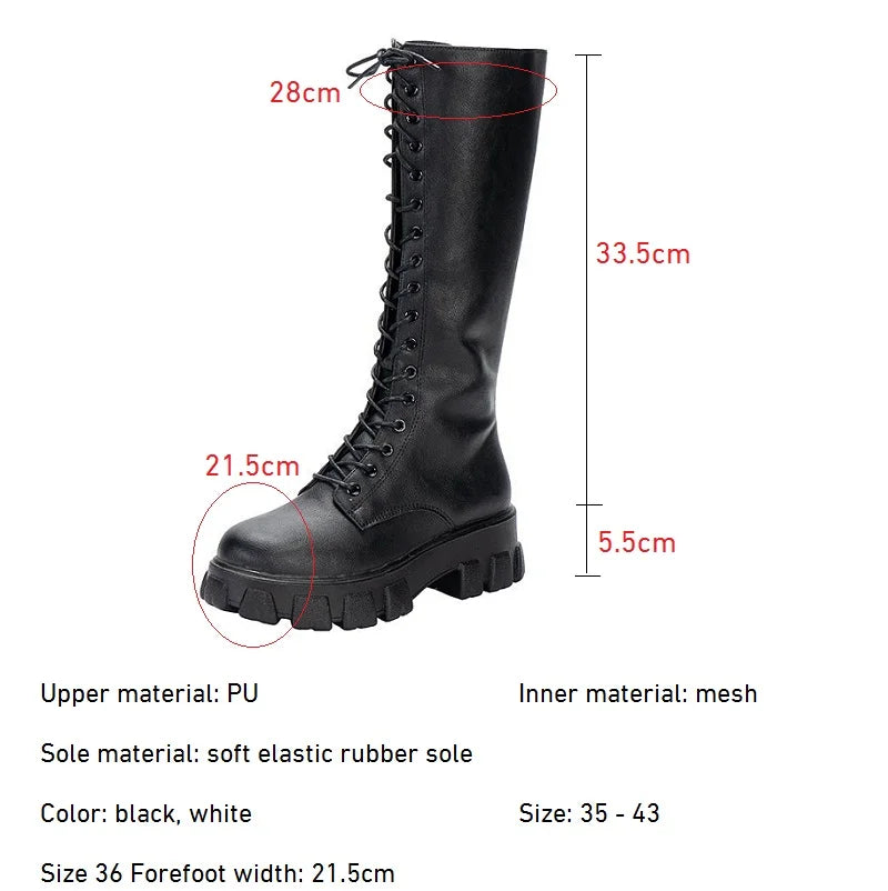 Women's Mid Calf Boots Padded Shoes Knee High Winter Sneakers Punk Style Military Casual White Black 2023 Lucury Platform Woman