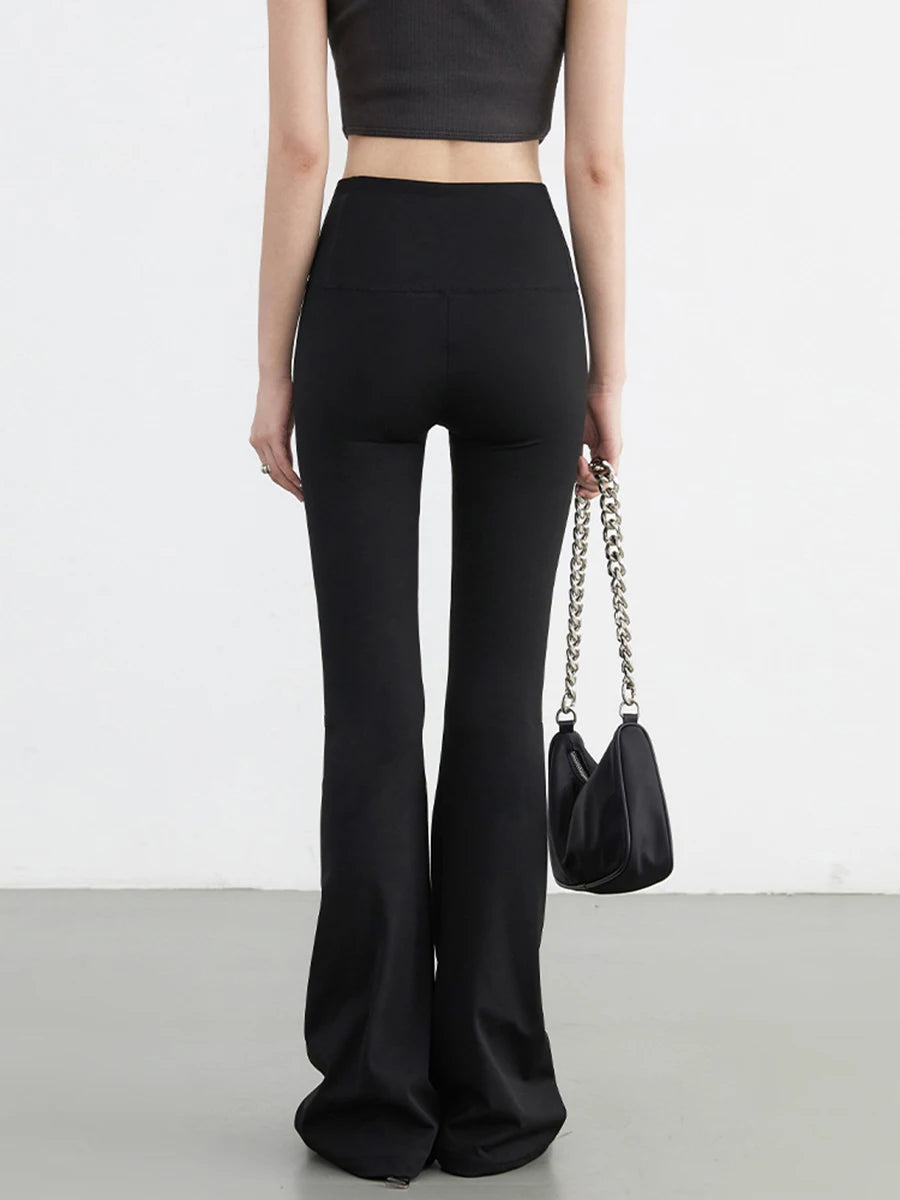 CHIC VEN Women Pants Fashion High Waisted Slim Black Yoga Trousers Casual Elastic Soft Flared Pant for Girls Autumn New 2024