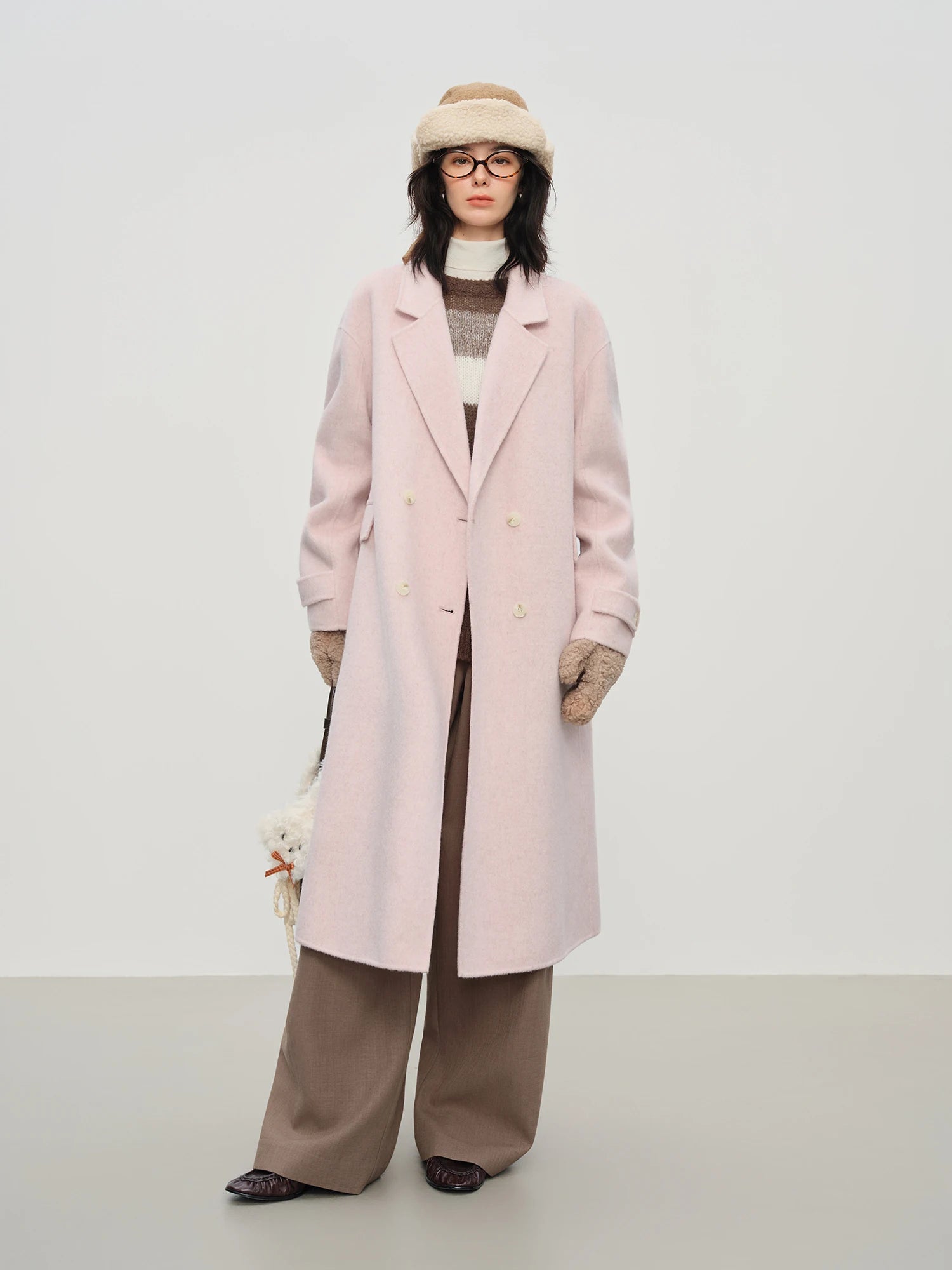 Women's Pure Wool Double Breasted Coat - Classic Mid-Length Winter Trench Warm Elegant Overcoat