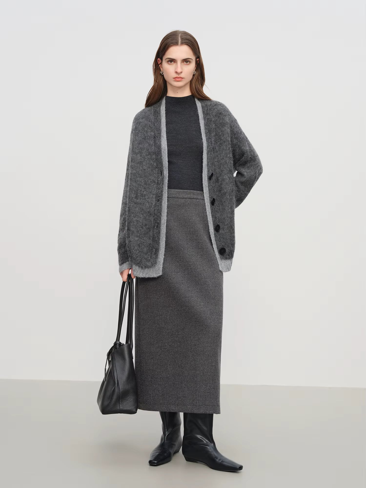 【Premium Series】Autumn Winter Women Mohair Wool Blend Knit Cardigan Color Block V Neck Chic Open Front Sweater Coat Casual