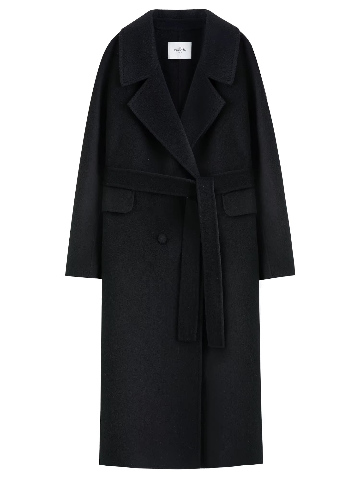 Double-breasted Cashmere Wool Coat Elegant Ladies Women Commuting Simple Temperament Mid-calf Length British Style