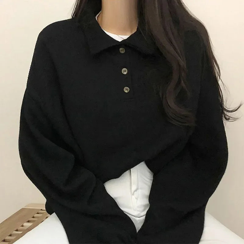 Spring Autumn Winter Korean Casual Female Pullover Fashion Women Blouse Simple Preppy Style Student Loose Soft Warm