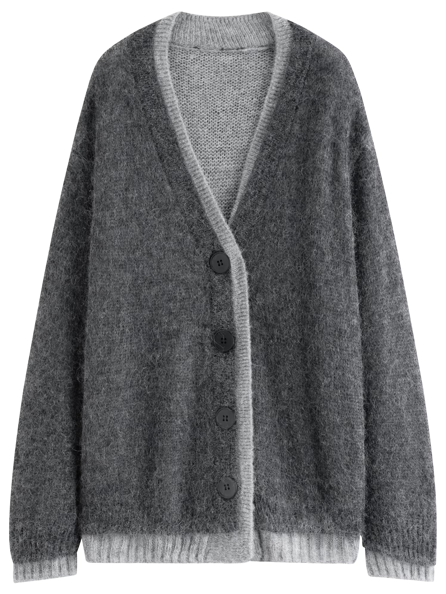 【Premium Series】Autumn Winter Women Mohair Wool Blend Knit Cardigan Color Block V Neck Chic Open Front Sweater Coat Casual