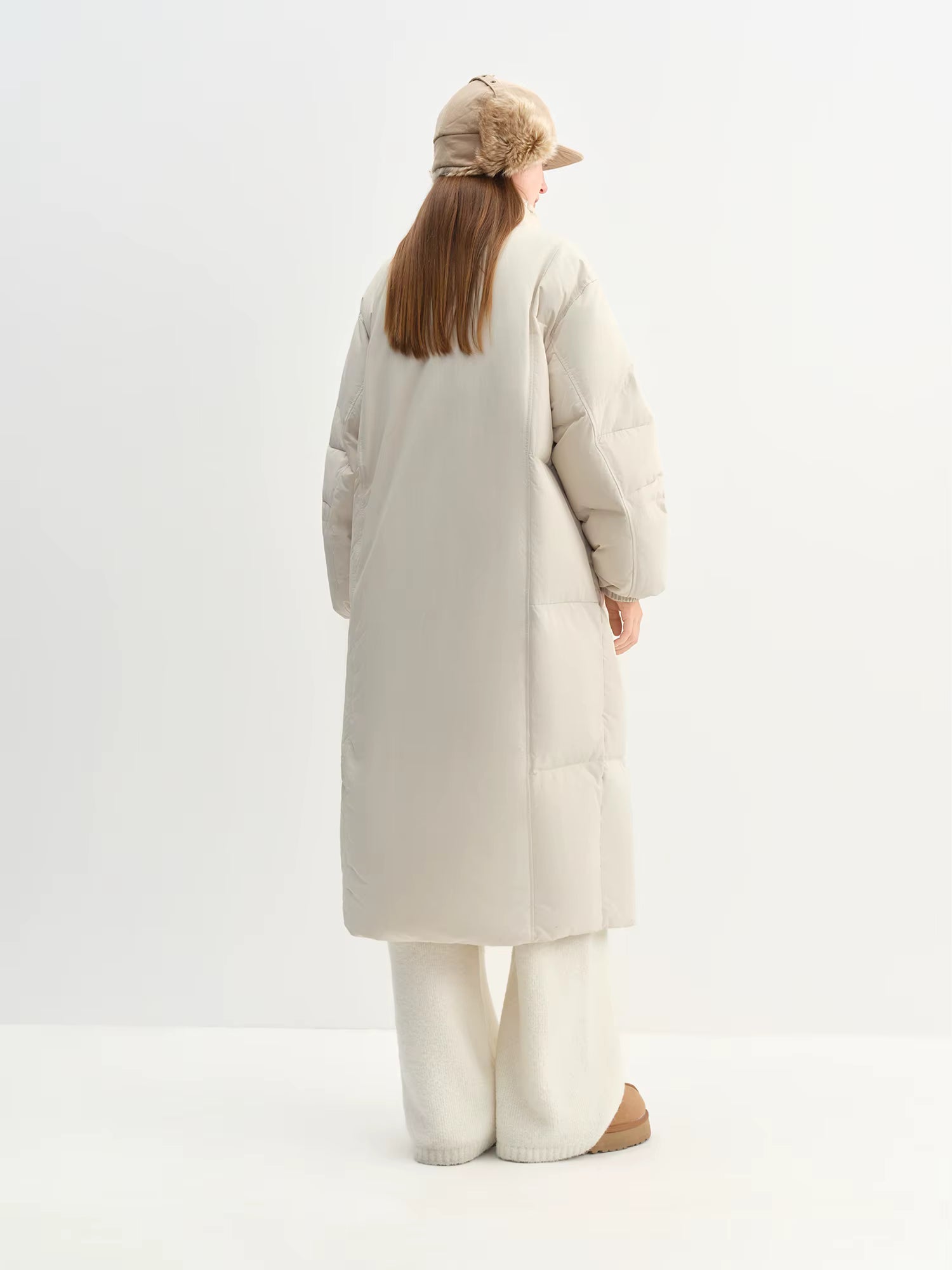 Winter Women Mid-Length Puffer Downcoat with Stand Collar Korean Style Slouchy Down Jacket Loose Fit Warm Soft Outerwear