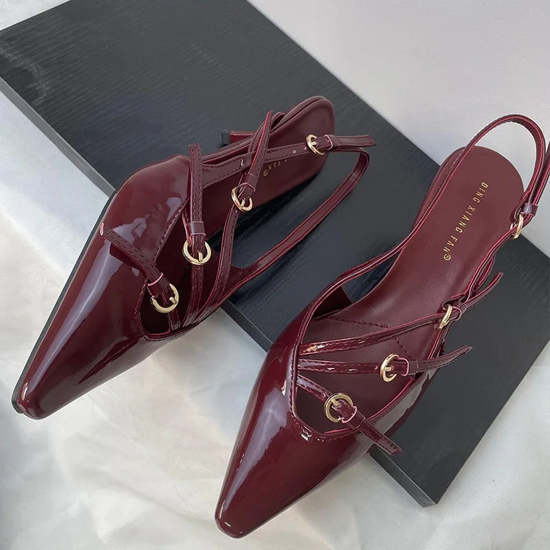 Ladies Pumps Shoes Fashion Buckle Strap Luxury 2024 Spring Female Slides Shallow Thin High Heels Shoes For Women New Footwear