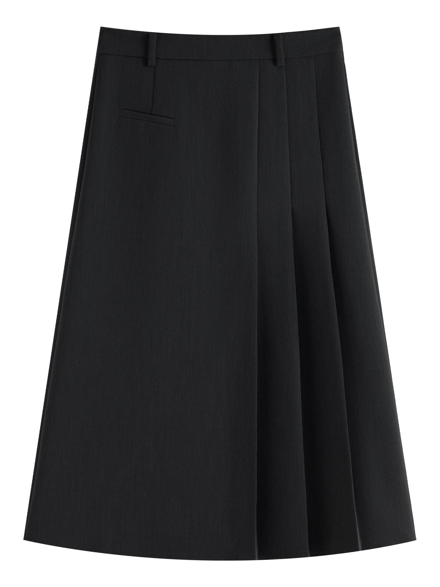 FSLE Irregular Pressed Pleated Black Gray Skirt For Female 2024 Winter New Design A Line Casual Versatile Long Skirt 24FS14356