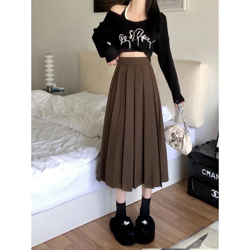 Modest Skirts for Women Korean Style Long Black Skirt Women's Pleated Skirt Long Skirts for Women Fashion 2023 Dazy A-LINE