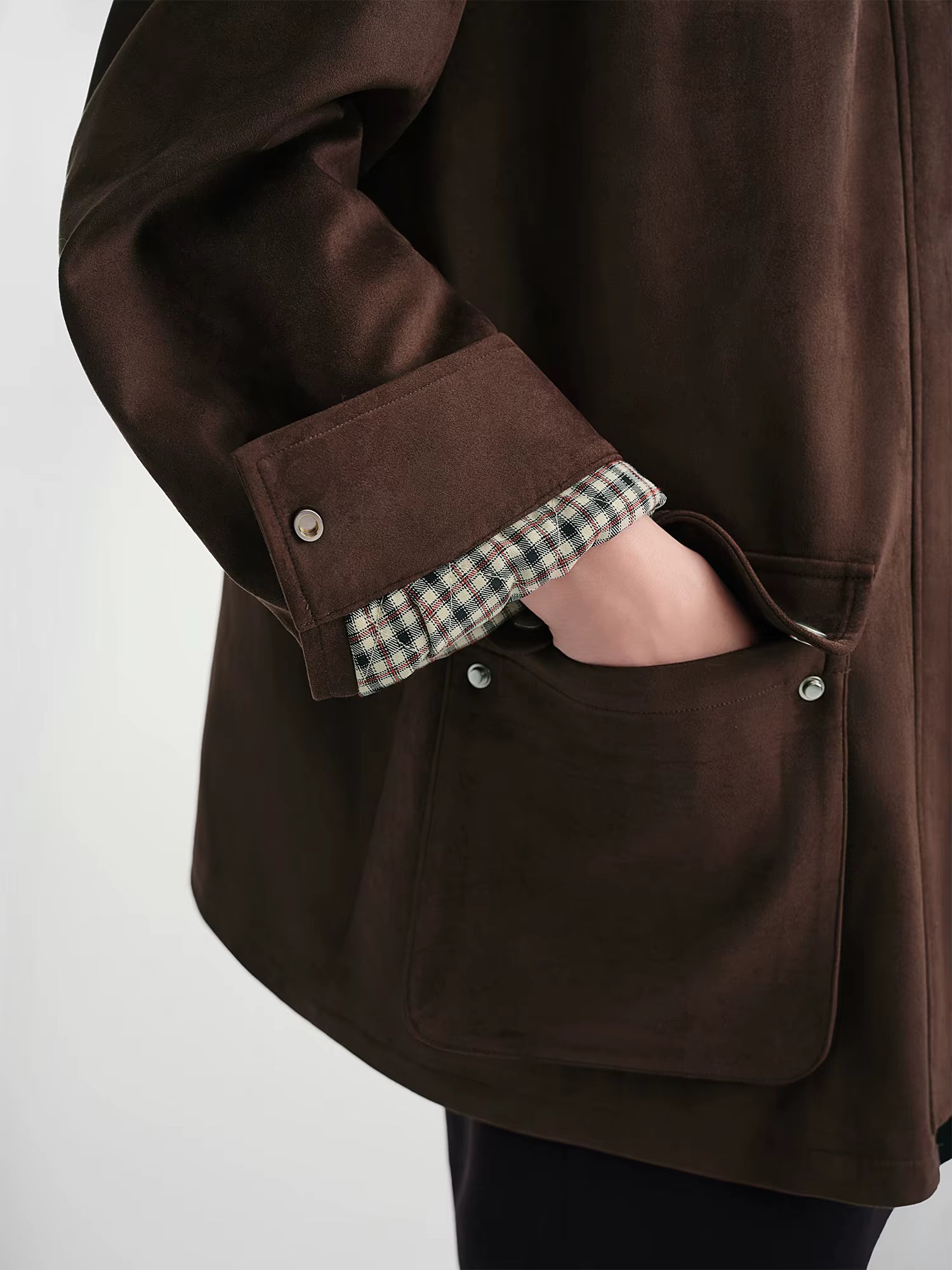 Contrast Color Cropped Jacket Turn Down Collar Loose Autumn and Winter Jacket British Style Retro Coffee Chic