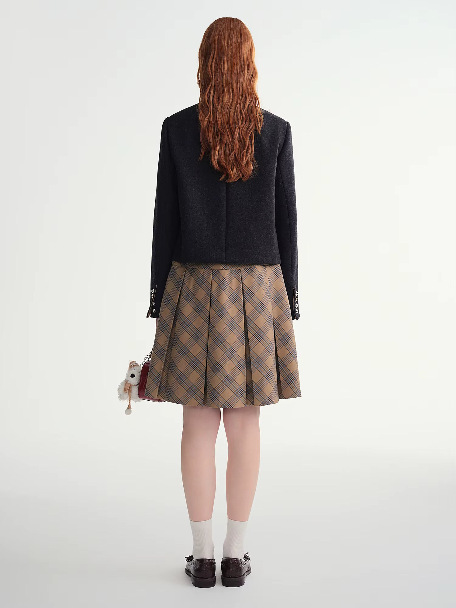 Women's Black Wool Short Blazer With Bow Detail Structured Shoulder Slimming Cropped Jacket Top Elegant Boutique Style