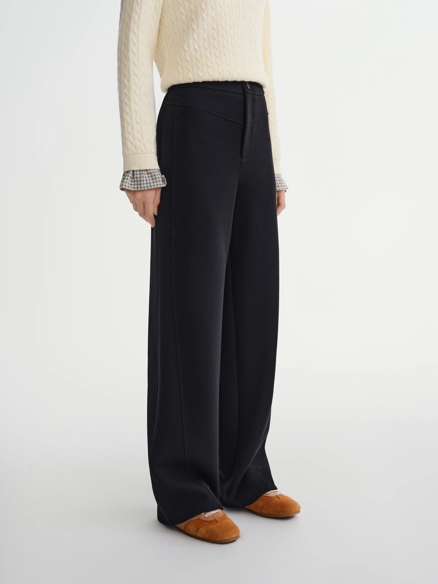 Straight High Waist Slim Fit Casual Pants Women Wool Warm Winter Leisure Basics All-match Simple Commuting