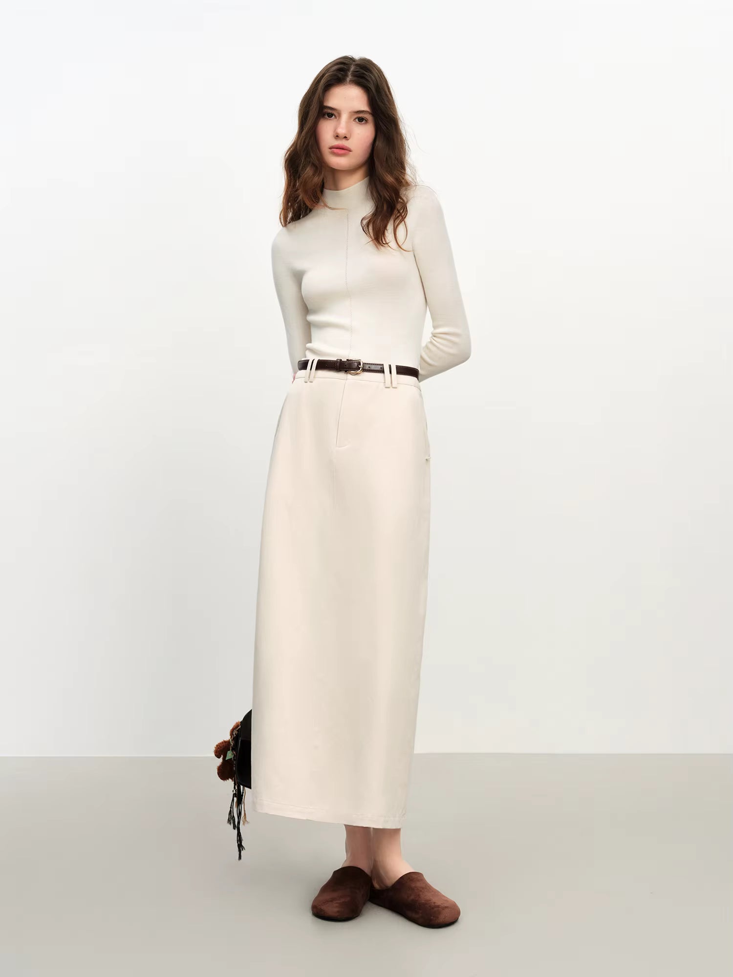 Extra Long Cotton Straight Skirt for Women Commuting 2025 Autumn and Winter New Style with Belt