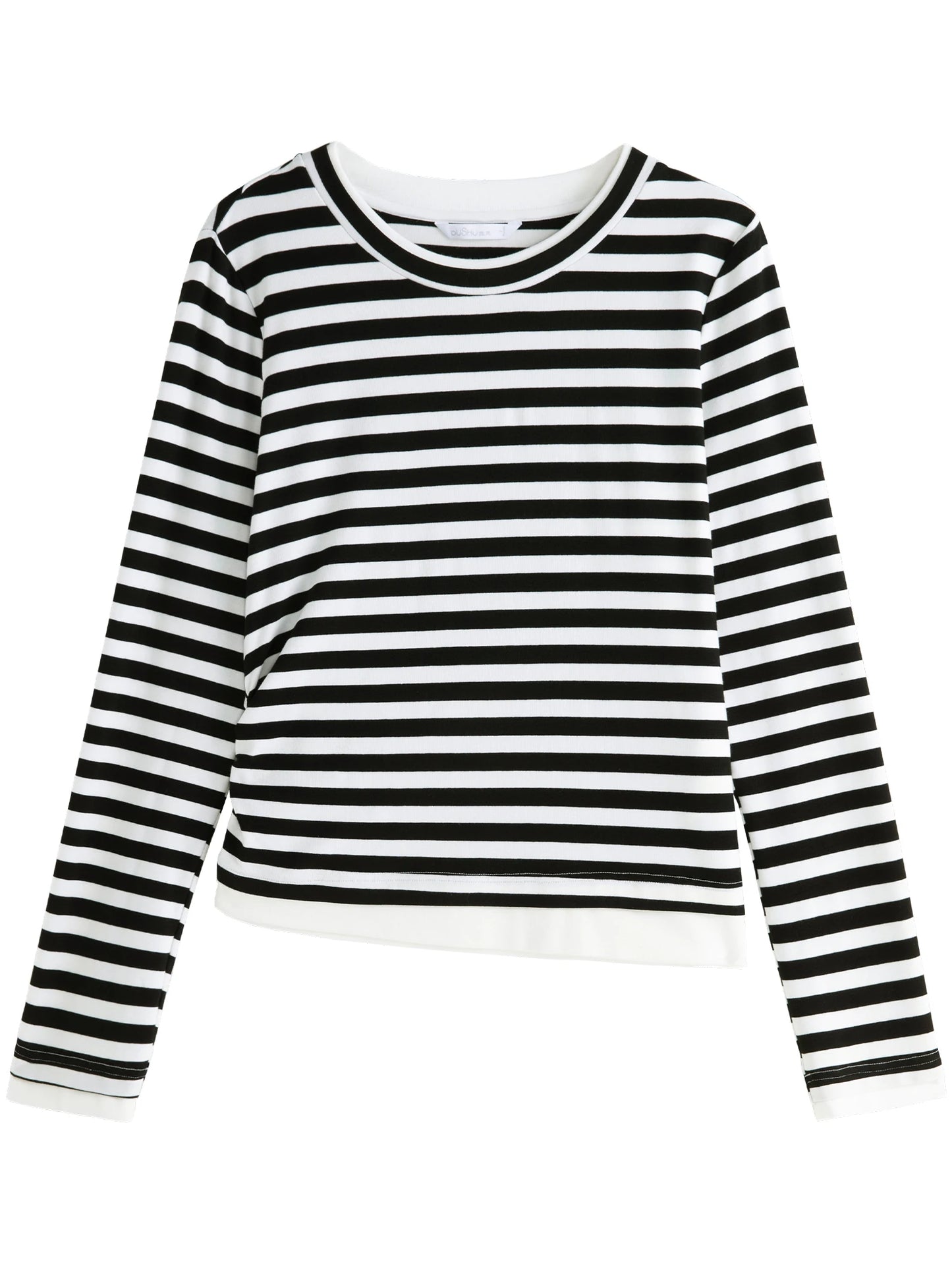 DUSHU Women Long Sleeve Tops Fake Two-pieces Pullover Top 2024 Autumn All-match Stripe T-shirt For Women 24DS83119
