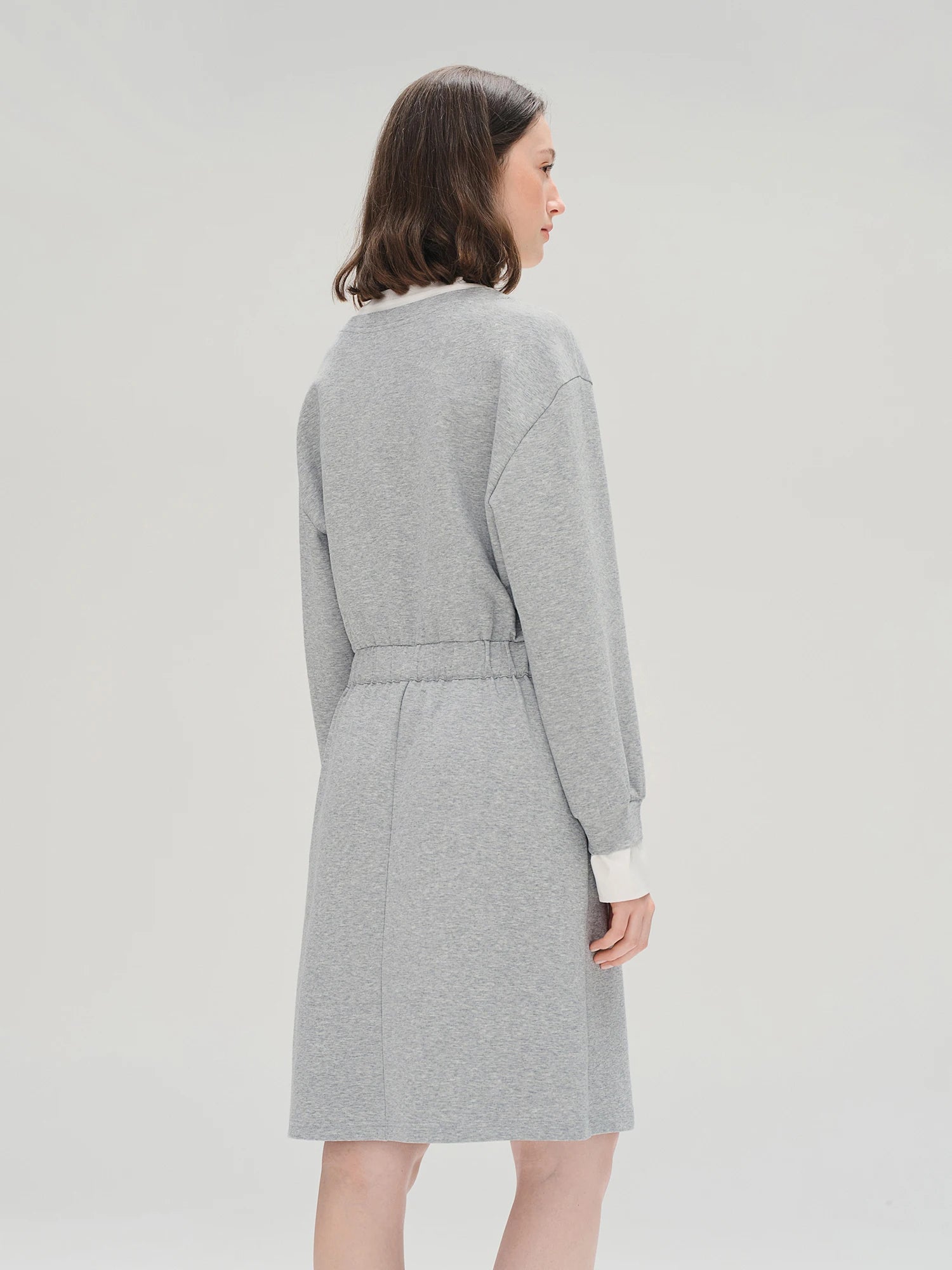 Autumn 2025 Women's Mock Layer Dress - Flattering Fit Versatile Length Shift Style Casual Elegant with Lace Trim