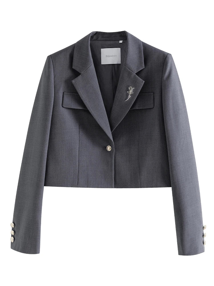 ZIQIAO Temperament One-button Brooch Short Suit for Women Spring Chic Commuter Straight Long Skirt + Short Blazer Jacket Female