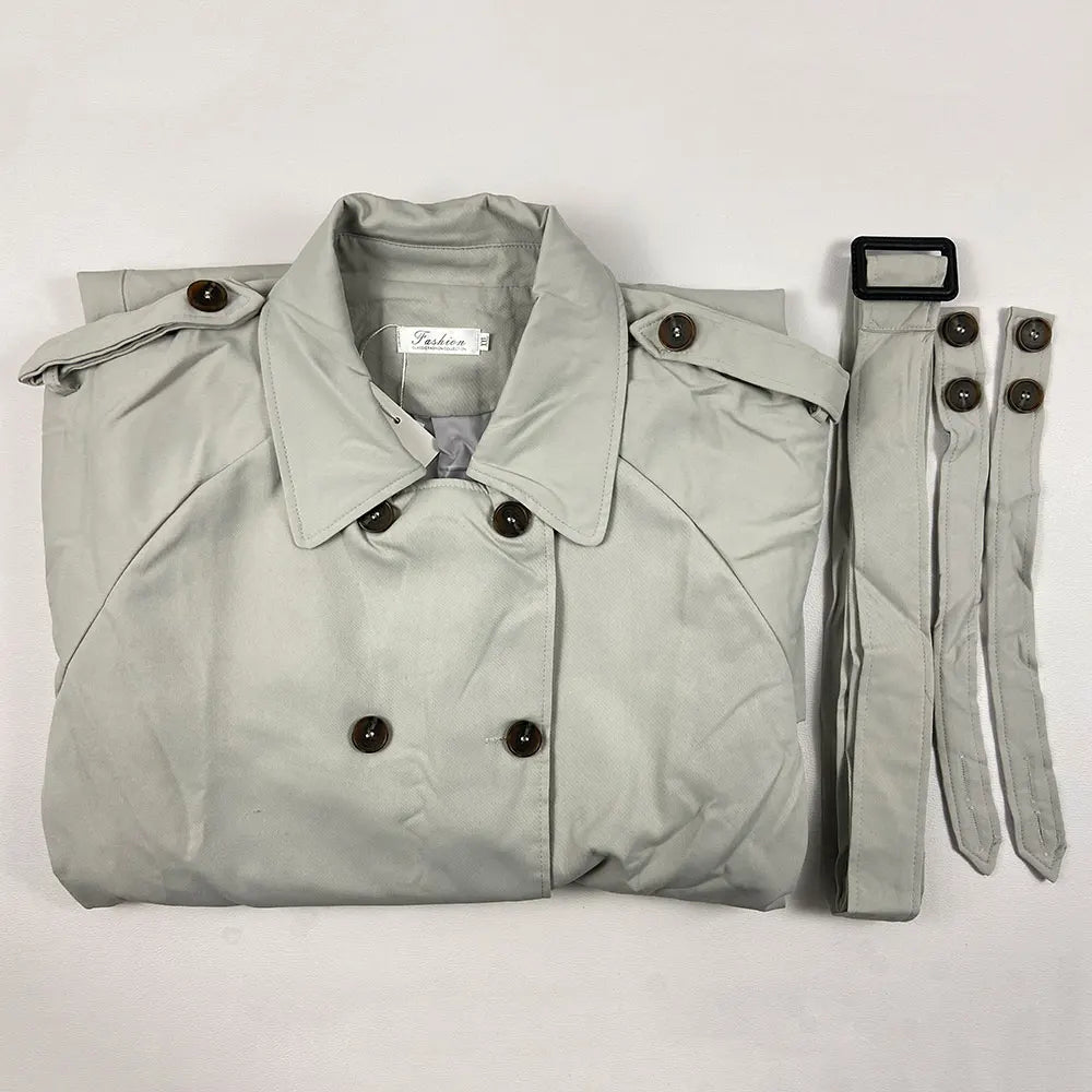 With Belt Long Trench Coats Women Big Size 80kg Korean Double Breasted Windbreaker Jackets Khaki Gabardinas Spring Fall Abrigos