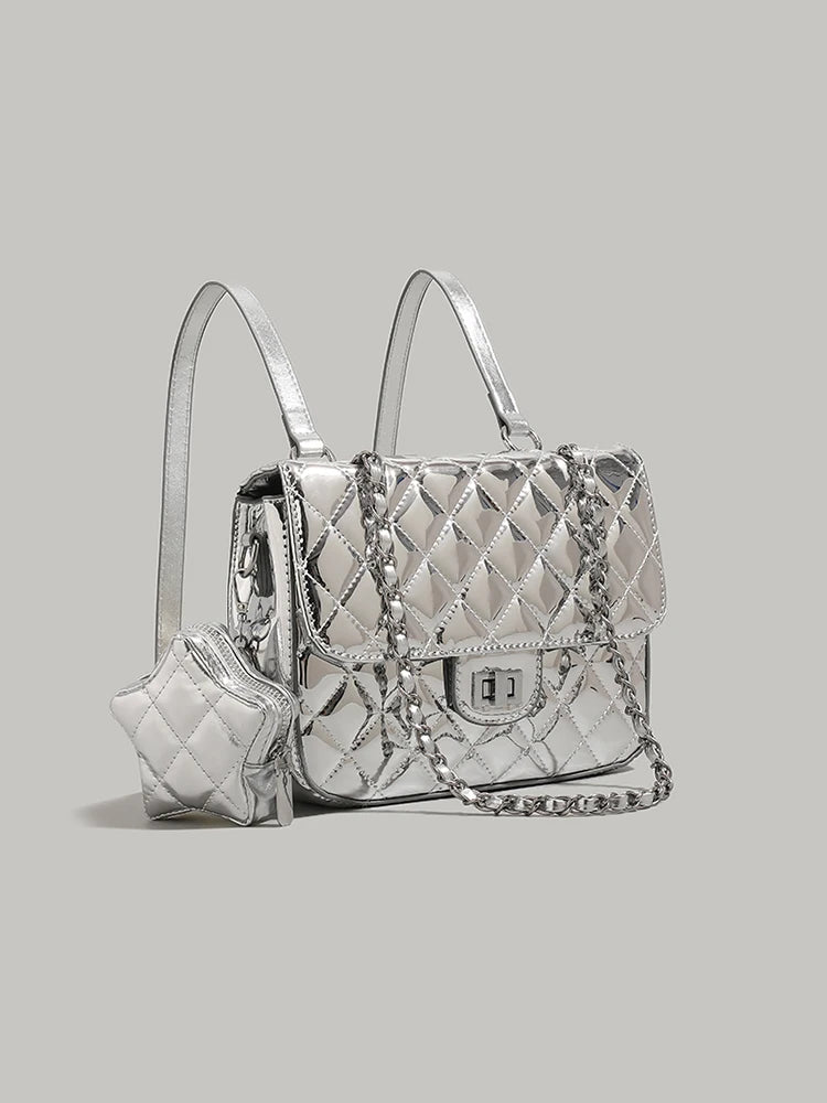 Hot Women Geometry Backpack Laser Silver Backpacks Pink Luxury Brand Designer Packbag Girls Student's School Shoulder Bags