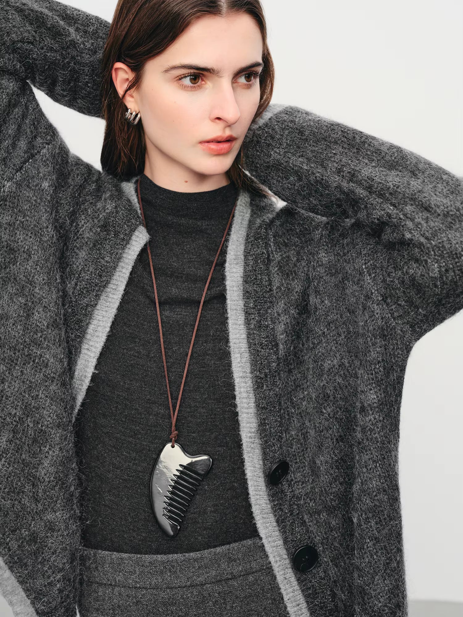 【Premium Series】Autumn Winter Women Mohair Wool Blend Knit Cardigan Color Block V Neck Chic Open Front Sweater Coat Casual