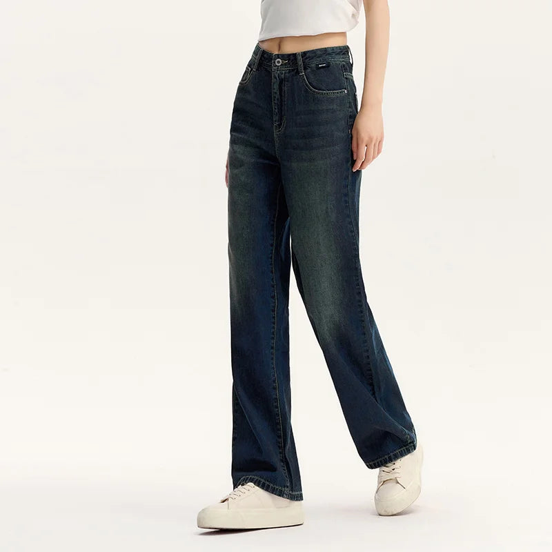 Semir Pants Women High-Rise Cotton Jeans Trousers a Taller Look Autumn 2024 New Wide Leg Pants that Conceal Flesh