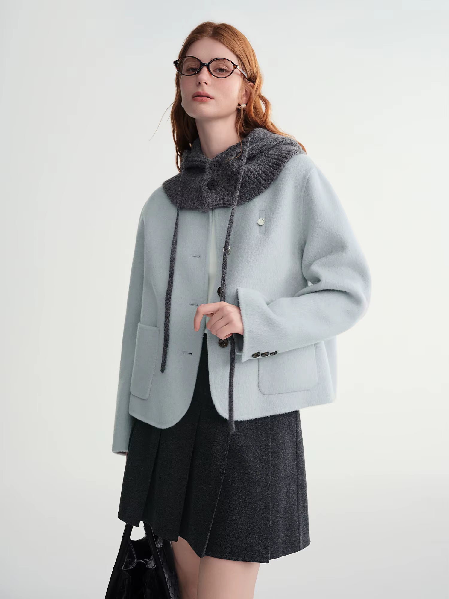 Sweet Yellow Round Neck Short Wool Woolen Coat Straight Cropped Coat Winter Simple Korean Style Girlish
