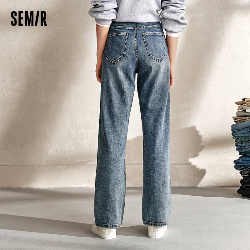 Semir Pants Women High-Rise Cotton Jeans Trousers a Taller Look Autumn 2024 New Wide Leg Pants that Conceal Flesh