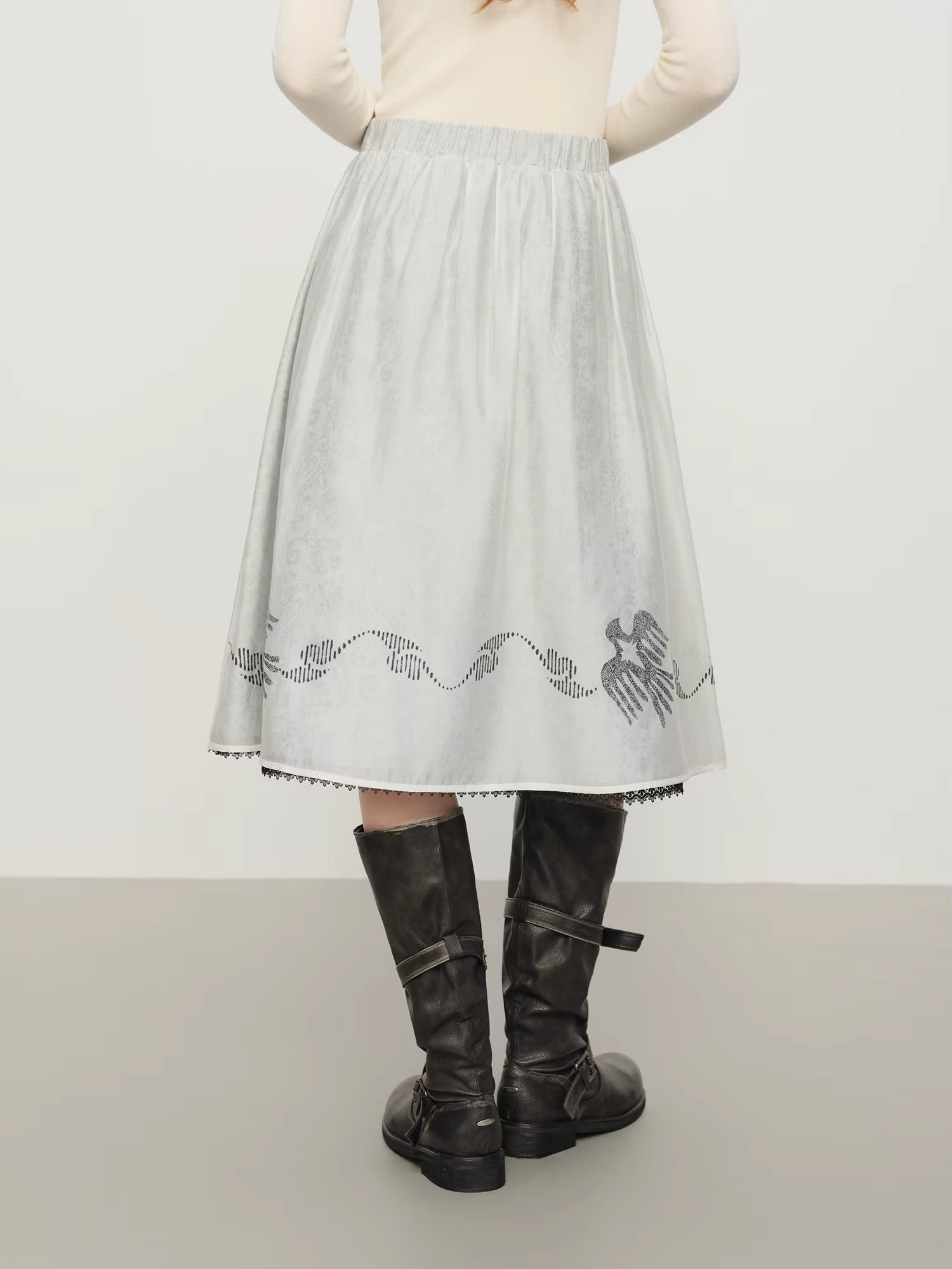 【Premium Series】Commuter Double-layer A-line Skirt Winter New Skirt Retro Print Elastic Waist Solid Ins Elegant Ladies