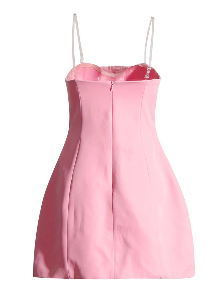 VGH Patchwork Appliques Hollow Out Mini Dresses For Women Slash Neck Sleeveless High Waist Backless Solid Strapless Dress Female