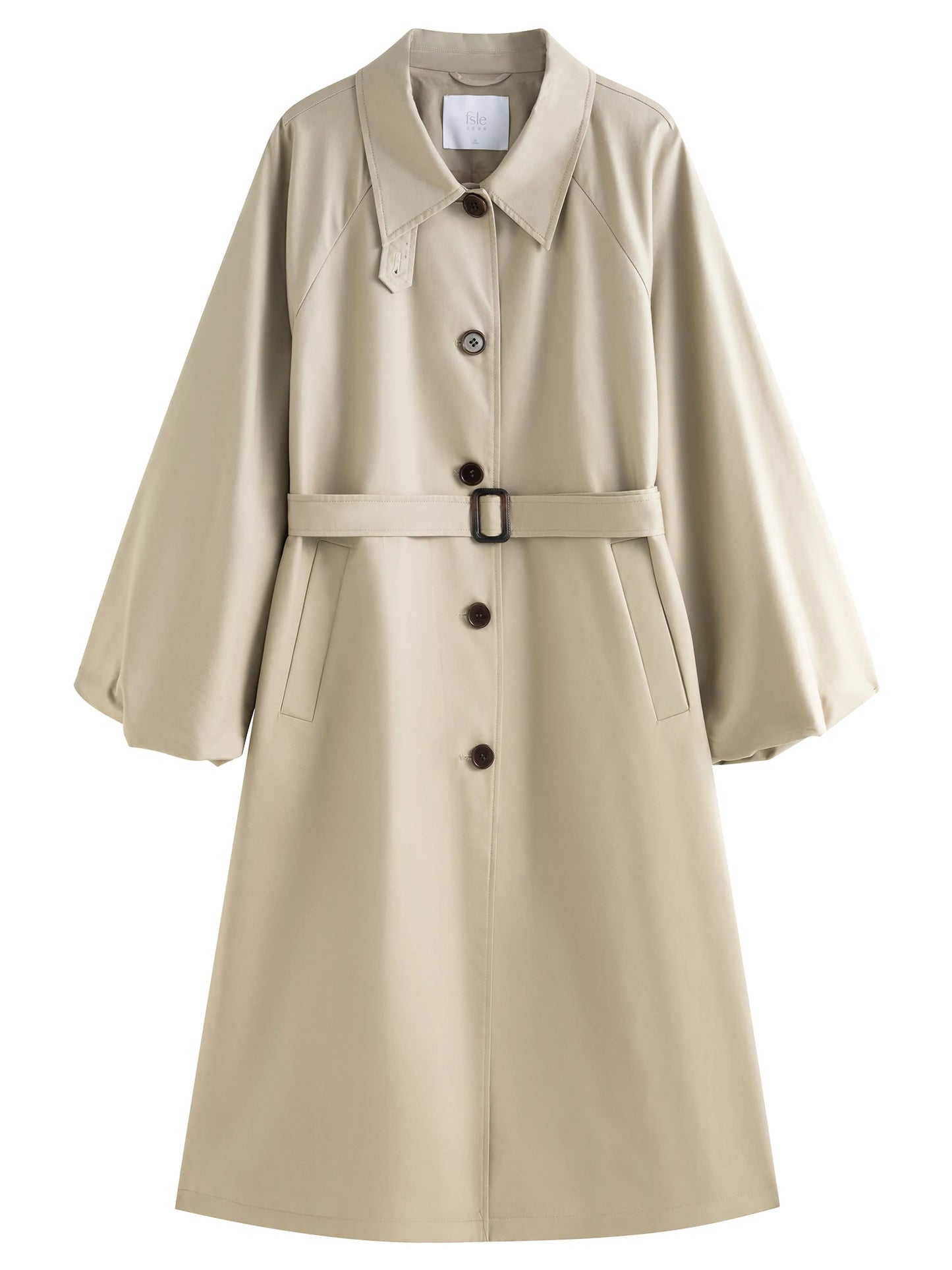 FSLE Women Grey Khaki Long Trench Polo Neck Single Breasted Autumn Female Trench Coat With Sashes Raglan Sleeve Coats 24FS13341